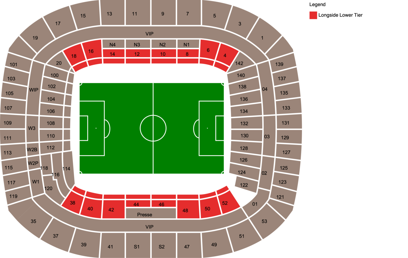 Plano de Weserstadion con las categorías disponibles
