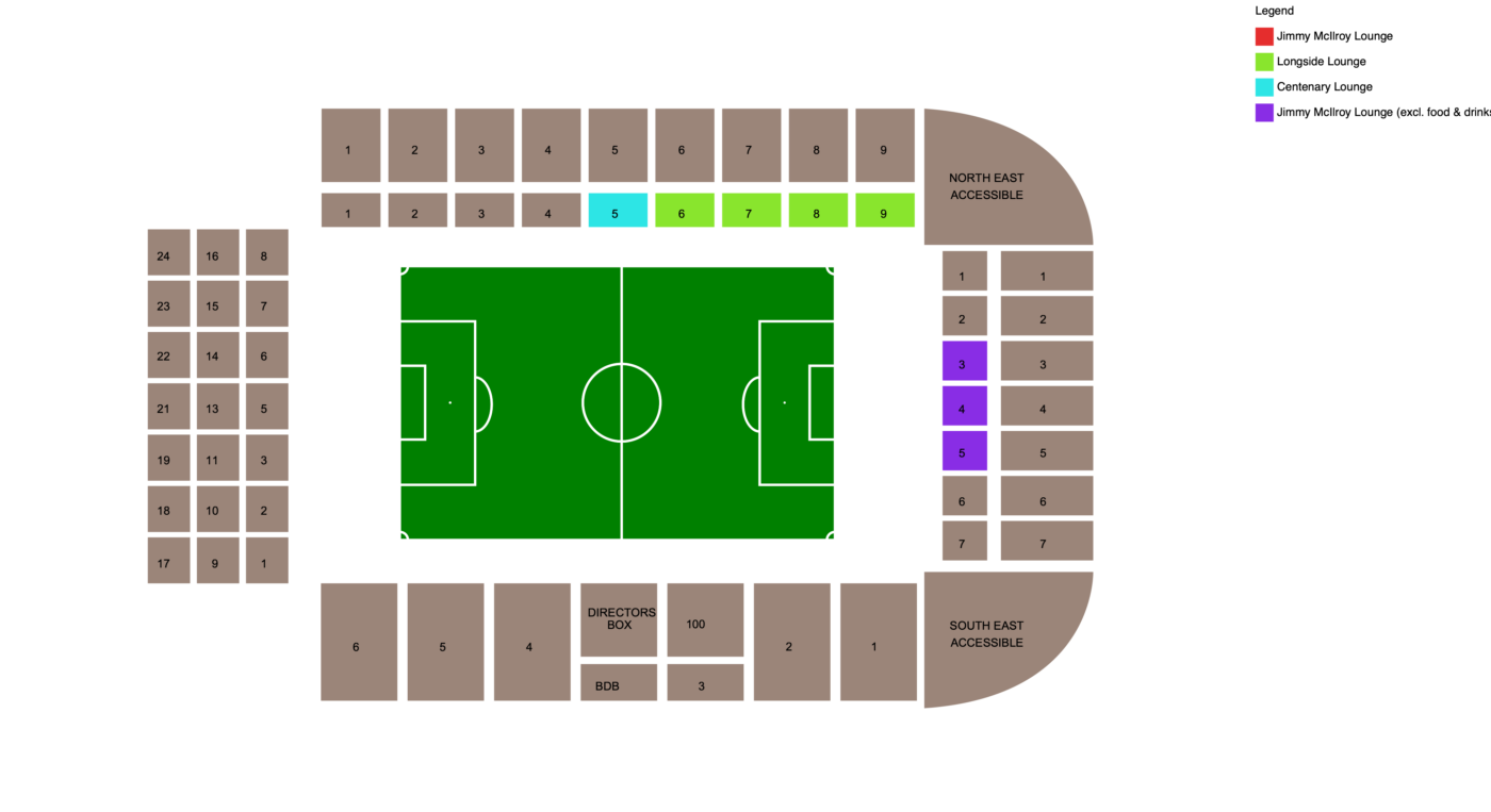 Plano de Turf Moor con las categorías disponibles