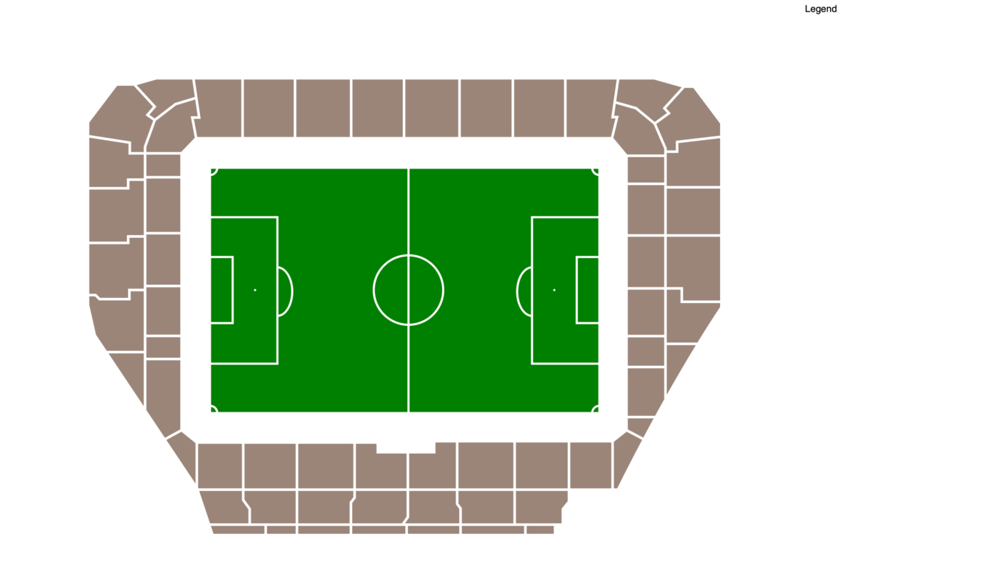 Plano de GTECH Community Stadium con las categorías disponibles
