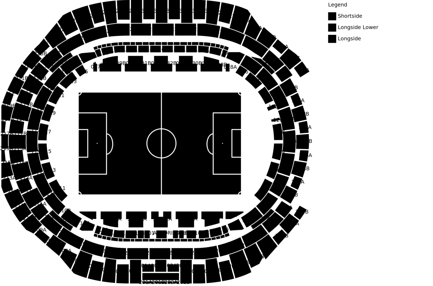 Plattegrond van Estadio de La Cartuja met de beschikbare categorieën