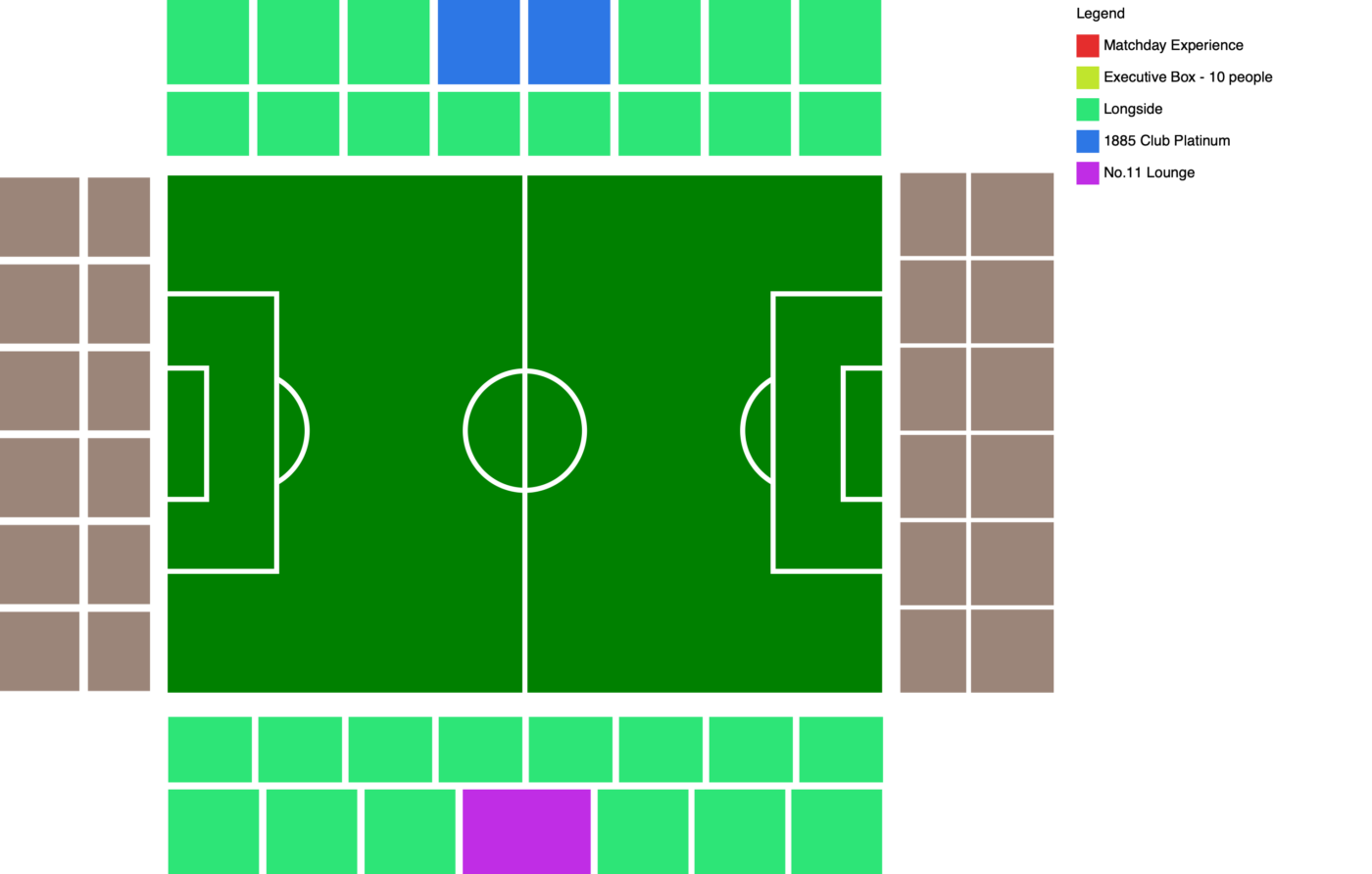 Plano de The Den con las categorías disponibles