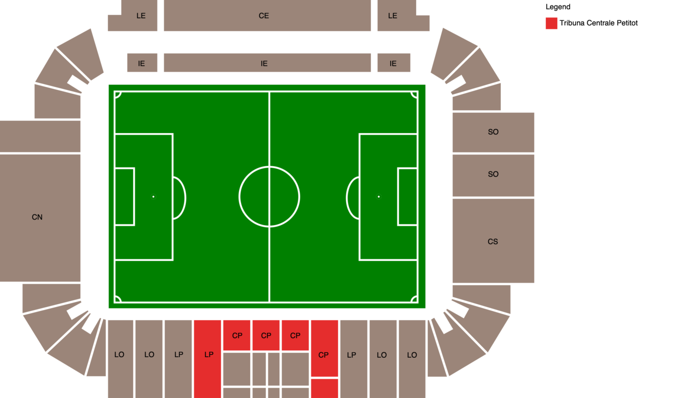Plano de Stadio Ennio Tardini con las categorías disponibles