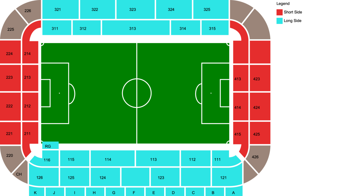 Plano de Jan Breydelstadion con las categorías disponibles