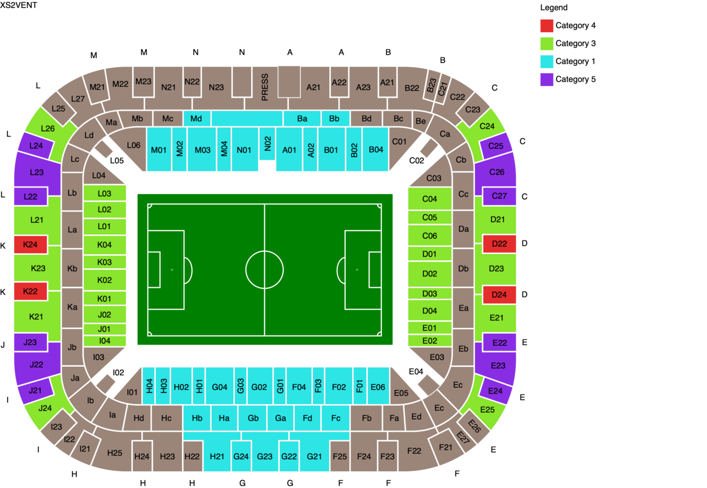 Plano de Stade Pierre-Mauroy con las categorías disponibles