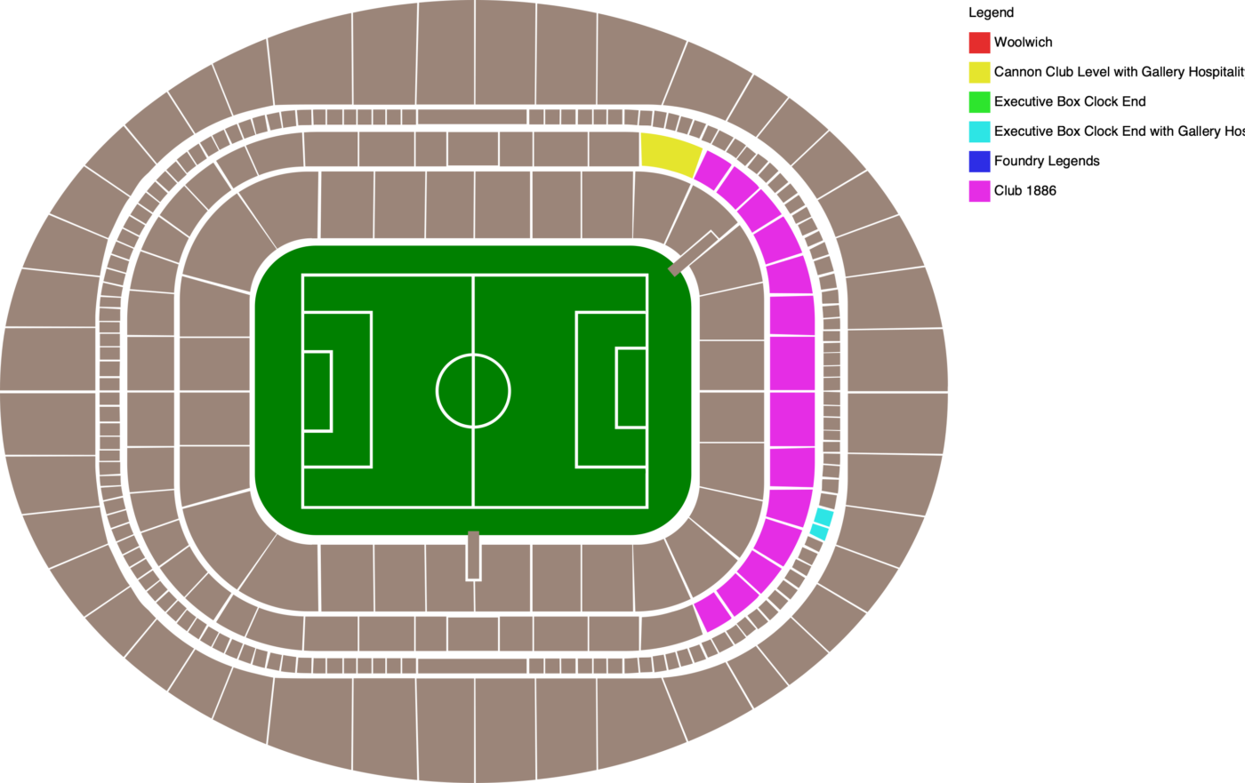 Plano de Emirates Stadium con las categorías disponibles