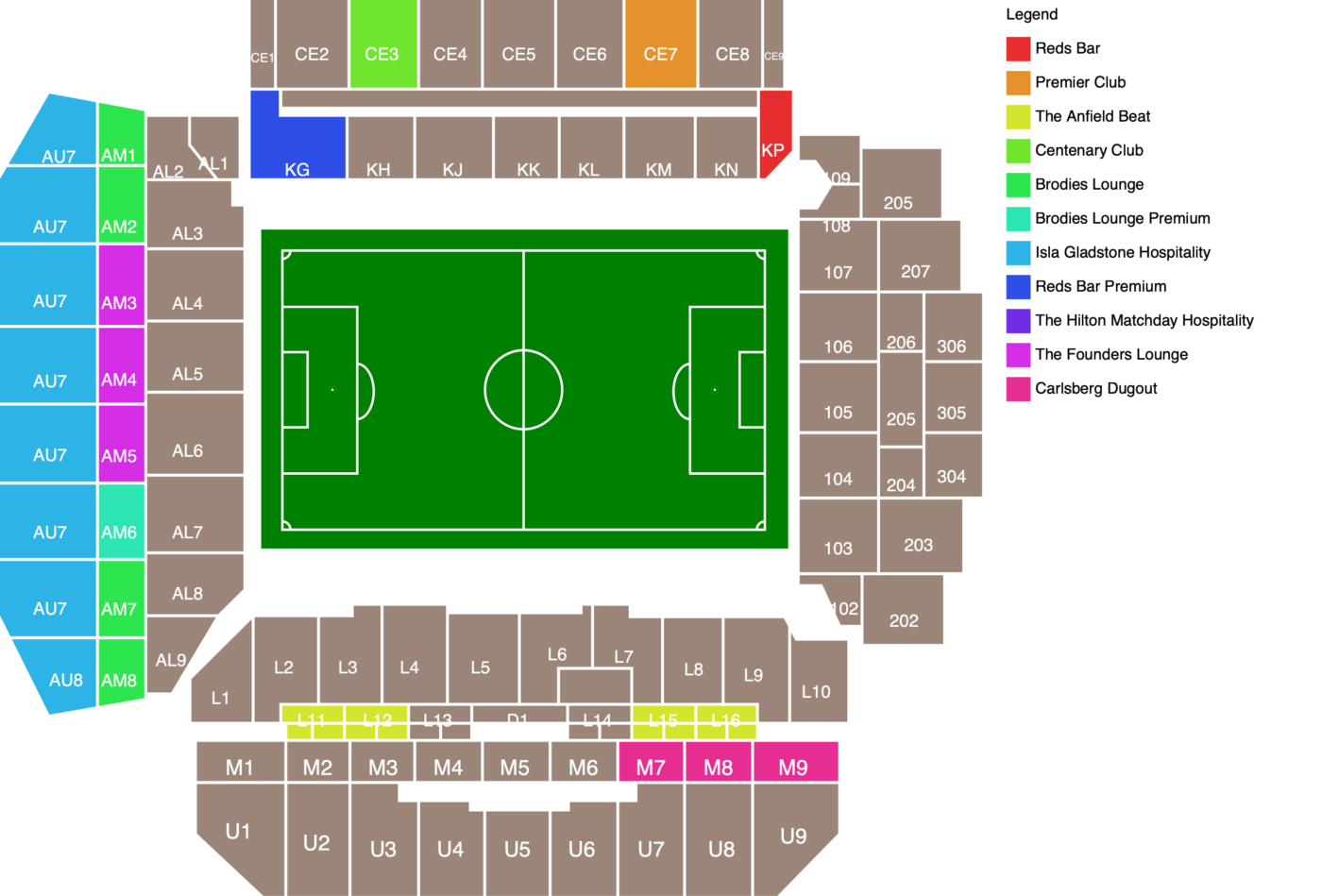 Plano de Anfield con las categorías disponibles