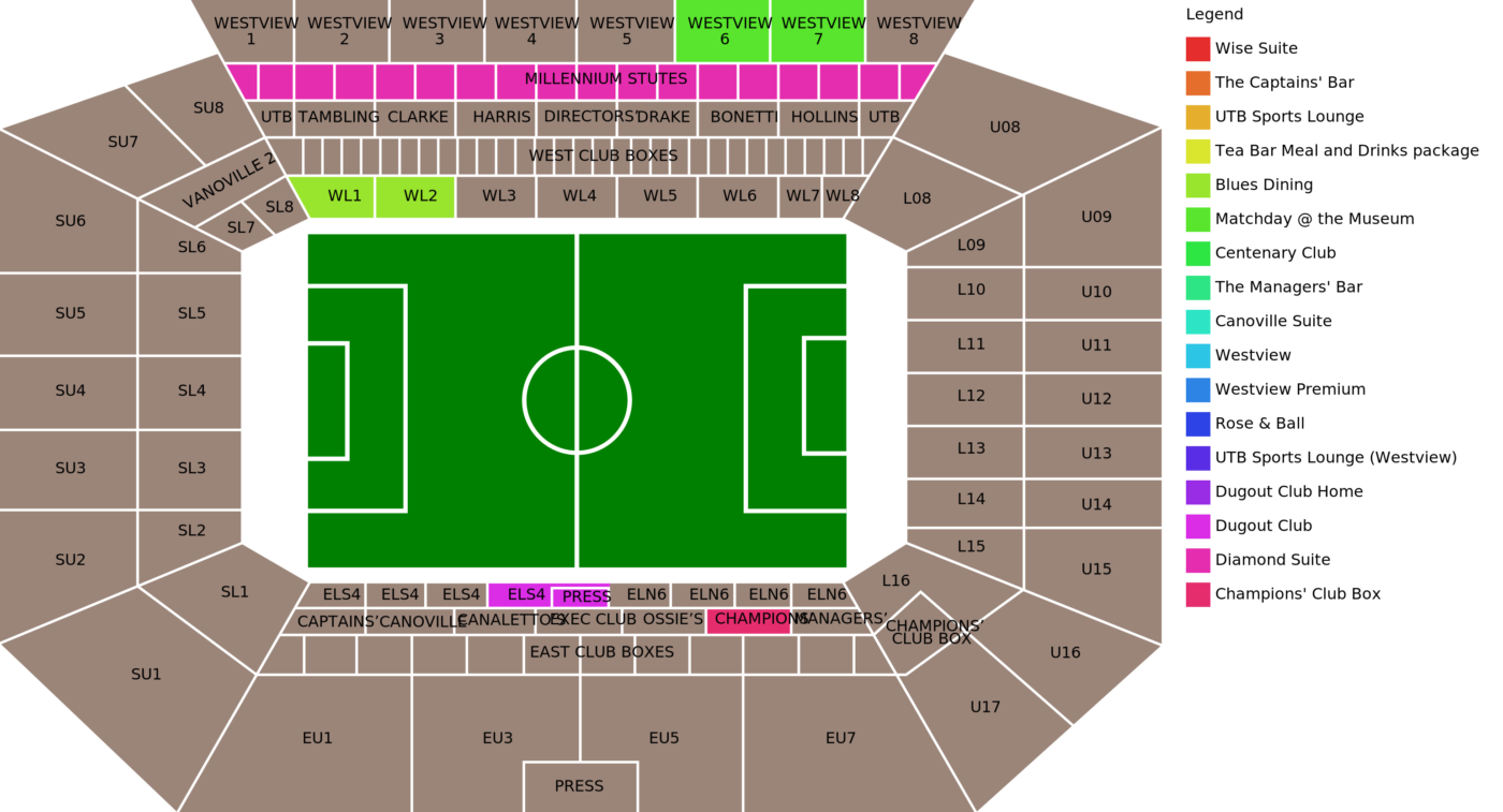 Plano de Stamford Bridge con las categorías disponibles