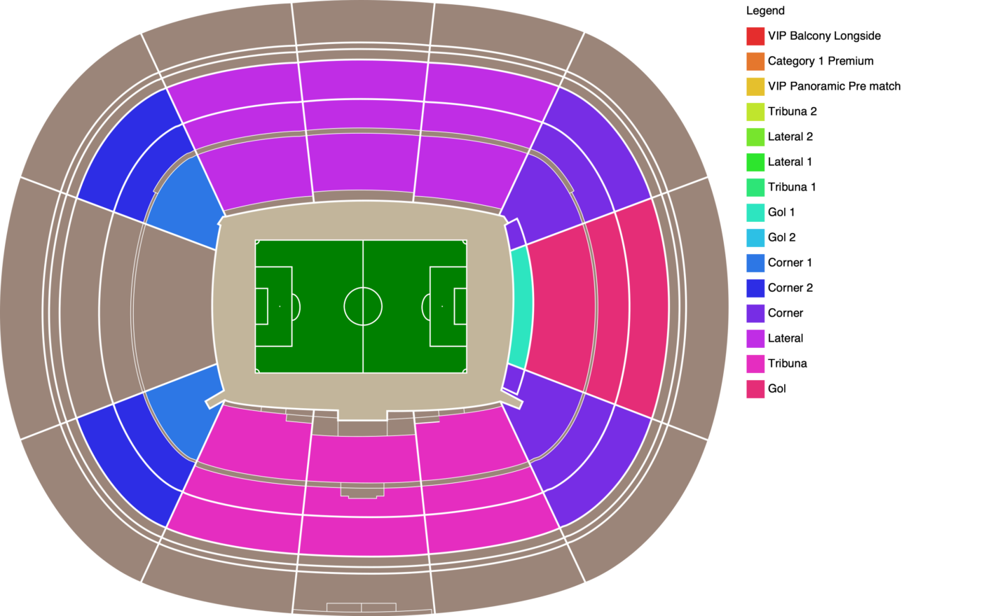 Seating plan of Camp Nou showing the available categories