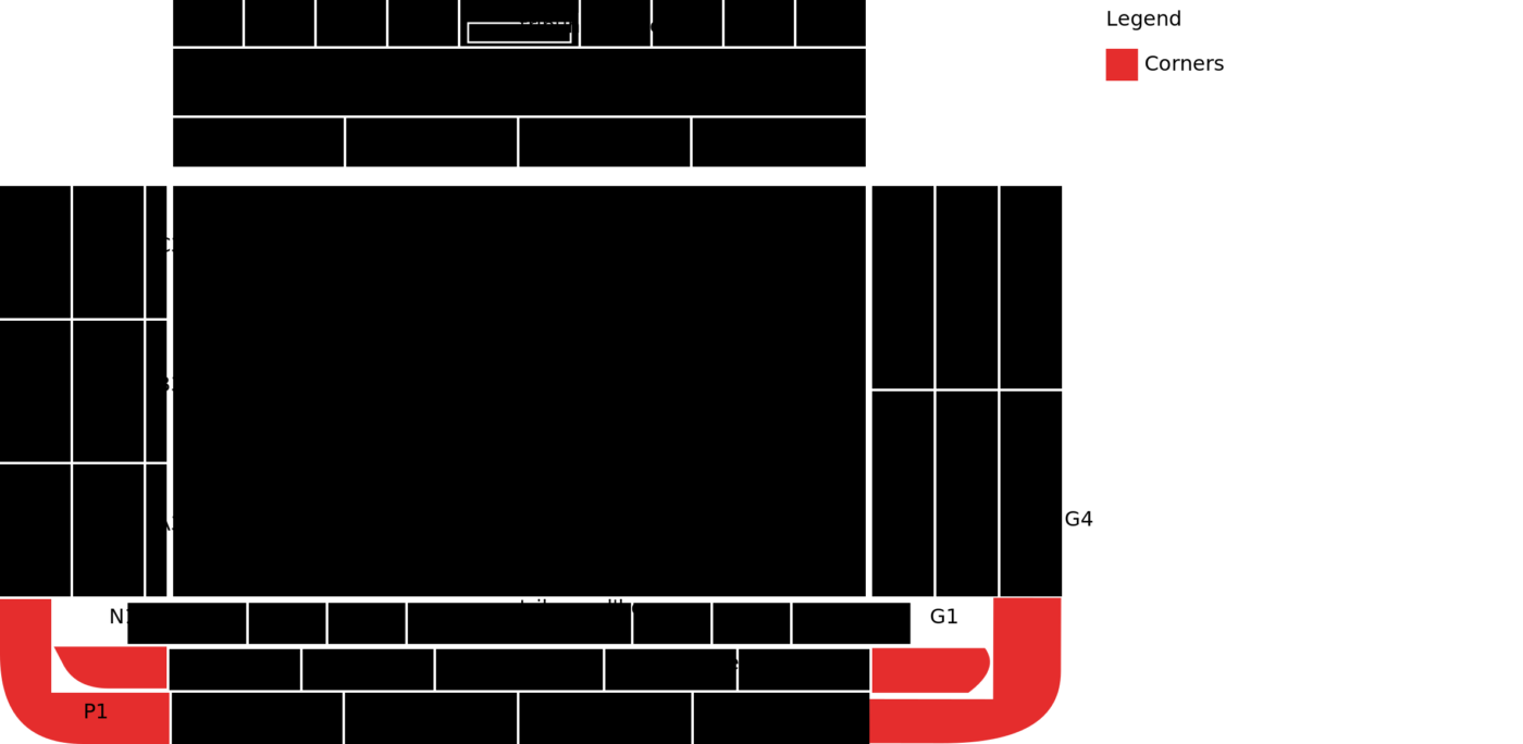 Plano de Maurice Dufrasnestadion con las categorías disponibles