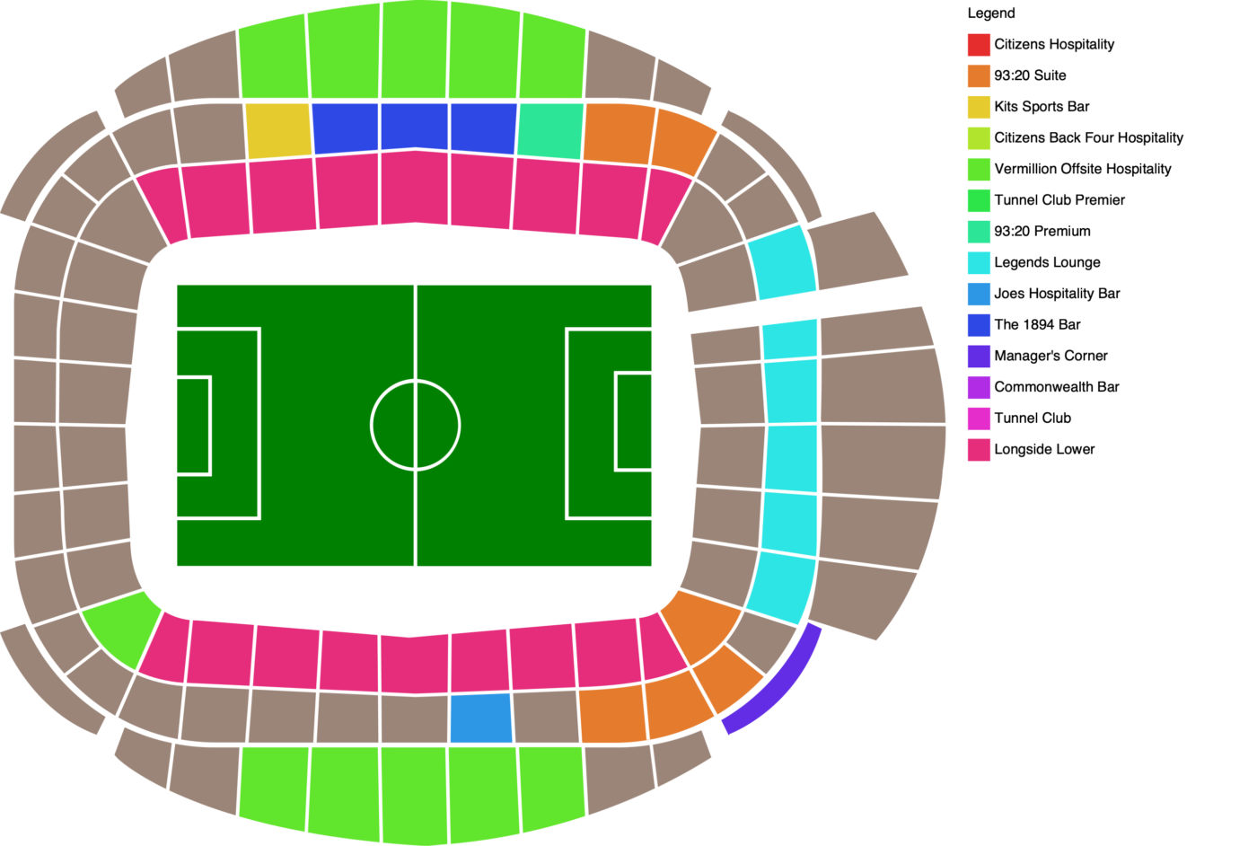 Plattegrond van Etihad Stadium met de beschikbare categorieën
