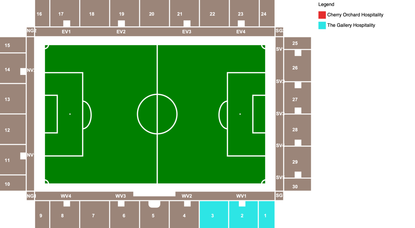 Seating plan of Vitality Stadium showing the available categories