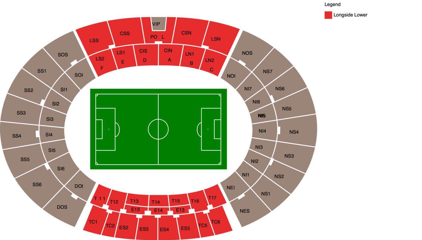Plano de Stadio Comunale Via del Mare con las categorías disponibles