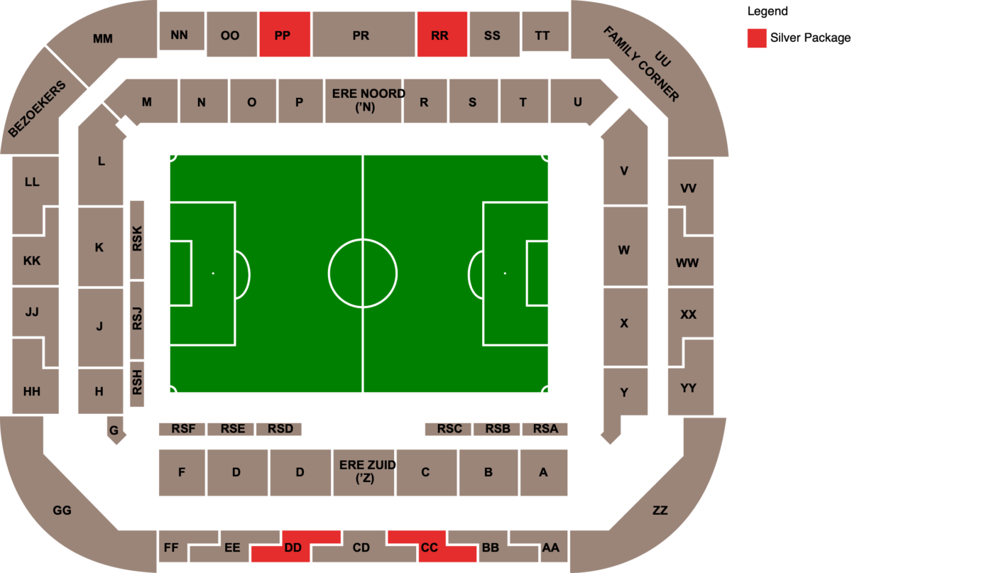 Plattegrond van Philips Stadion met de beschikbare categorieën