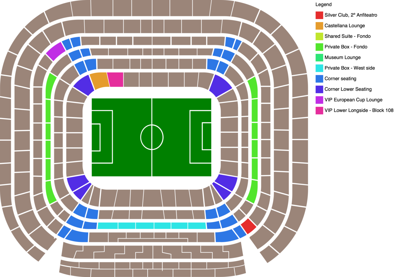 Plano de Estadio Santiago Bernabéu con las categorías disponibles