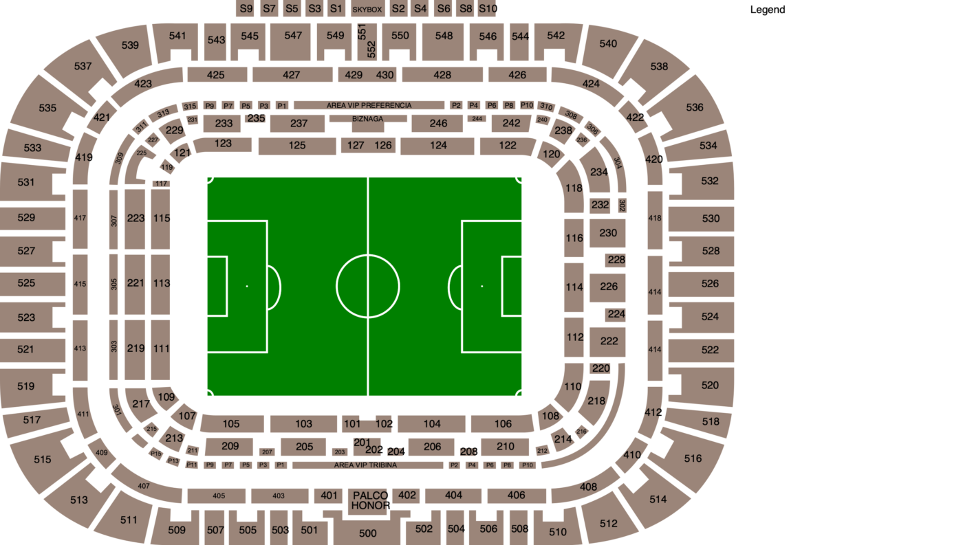Seating plan of Estadio La Rosaleda showing the available categories