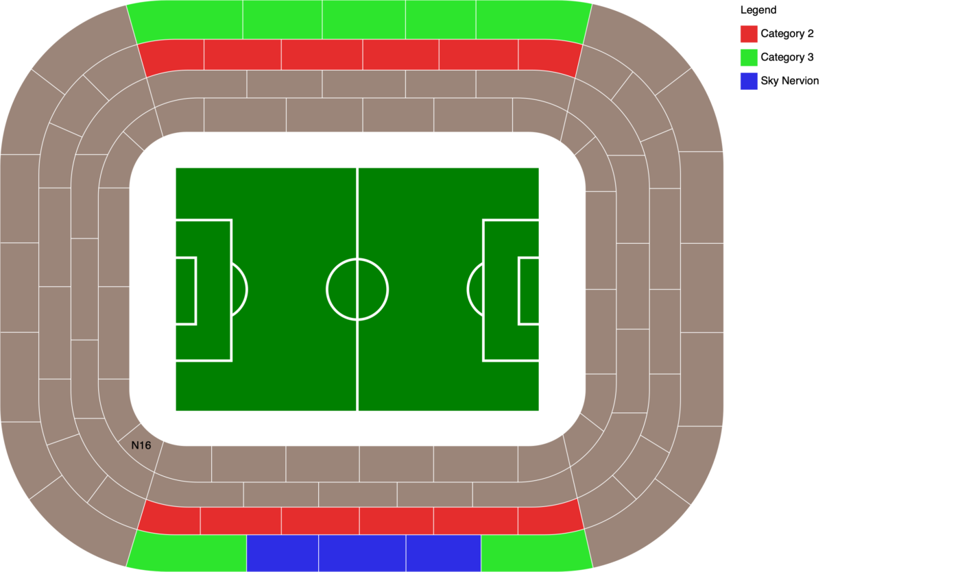 Plano de Estadio Ramón Sánchez Pizjuán con las categorías disponibles