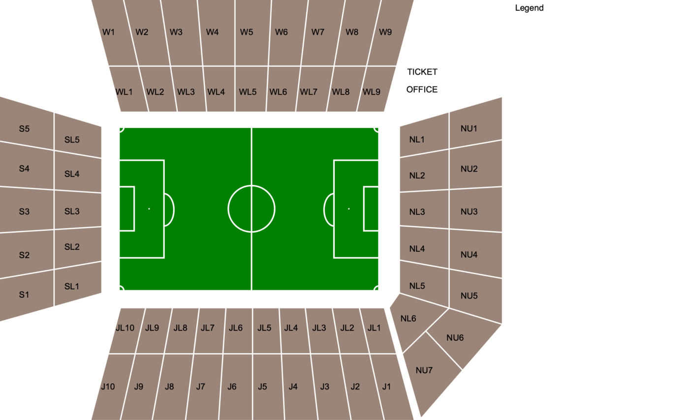 Mappa di Molineux Stadium con le categorie disponibili