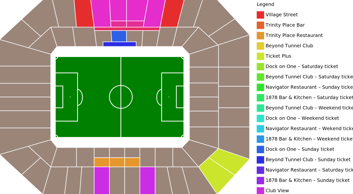 Plano de Hill Dickinson Stadium con las categorías disponibles